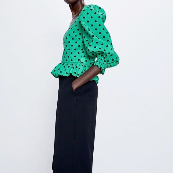 ZARA | Puff Sleeves Polka Dot Blouse Top - Picture 6 of 8
